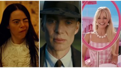 Fotogramas de 'Poor Things', 'Oppenheimer' y 'Barbie'. (Captura de pantalla YouTube © Searchlight Films/ Universal Studios/ Warner Bros. Studios)