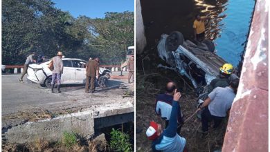 Auto de turismo cae de un puente en Sancti Spíritus: hay tres fallecidos.(Foto © Lillipsy Bello Cancio-Facebook)