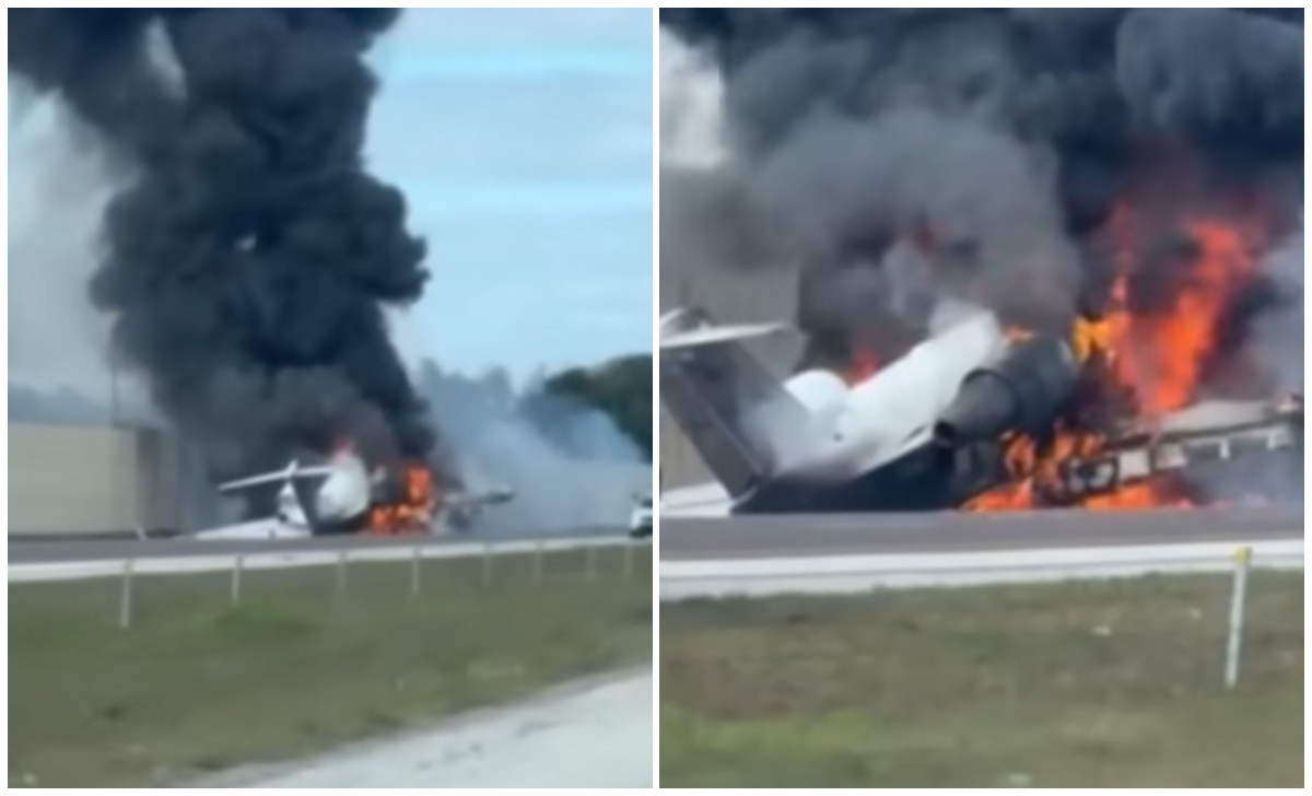 Imágenes del avión que se estrelló en la I-75. (Captura de pantalla © WPLG Local 10-YouTube)