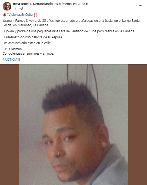 Algunos usuarios señalan que la esposa del fallecido presenció el ataque. (Captura de pantalla © Irma Broek-Facebook)