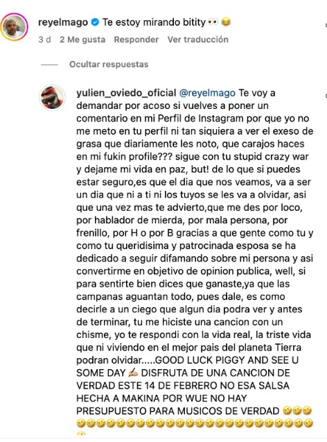 Comentario de Yulién Oviedo. (Instagram)