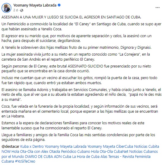 The unfortunate event was witnessed by the victim's grandson.  (Screenshot © Yosmany Mayeta Labrada-Facebook)