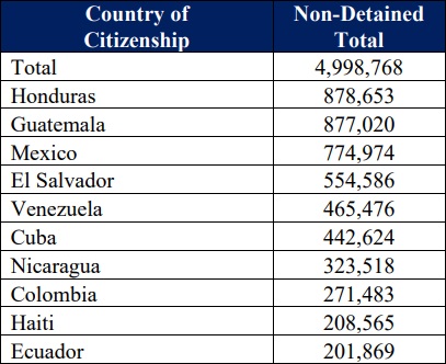 Listado de “no detenidos” vigilados por ICE en EEUU. (Imagen © ICE)