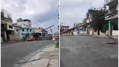 Los fuertes vientos derribaron árboles y varios postes de electricidad en el municipio Diez de Octubre. (Captura de pantalla © Sousa Frank-Facebook)