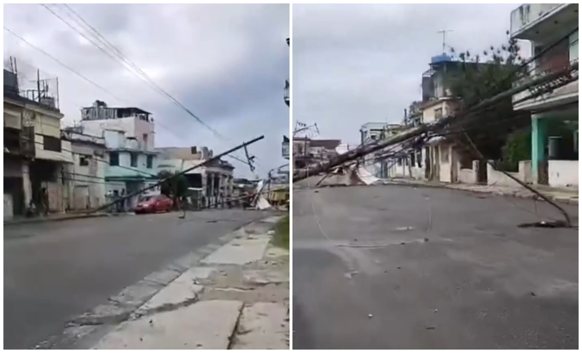 Los fuertes vientos derribaron árboles y varios postes de electricidad en el municipio Diez de Octubre. (Captura de pantalla © Sousa Frank-Facebook)