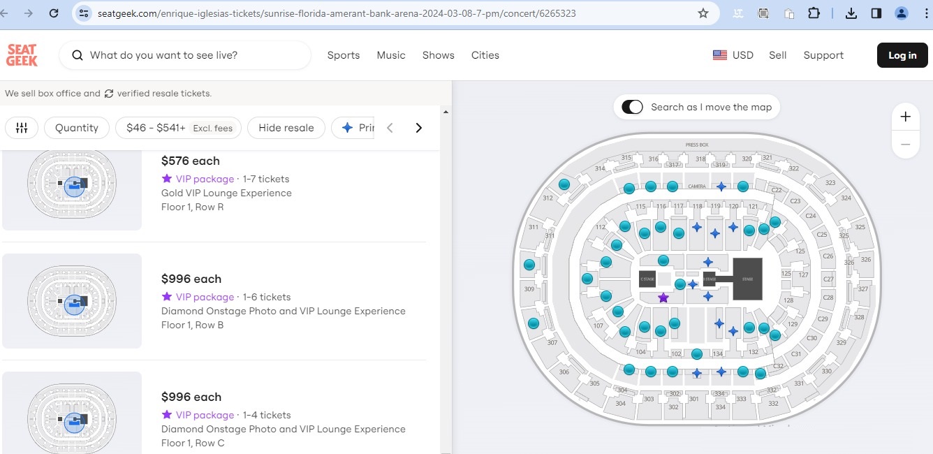 Precios de boletos para The Trilogy Tour con Enrique Iglesias y Ricky Martin. (Captura de pantalla)