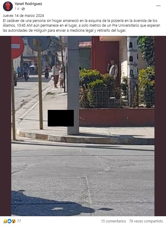 La mujer indicó que, al momento de publicar ese post, el cuerpo seguía sin ser recogido. (Captura de pantalla © Yanet Rodriguez-Facebook)