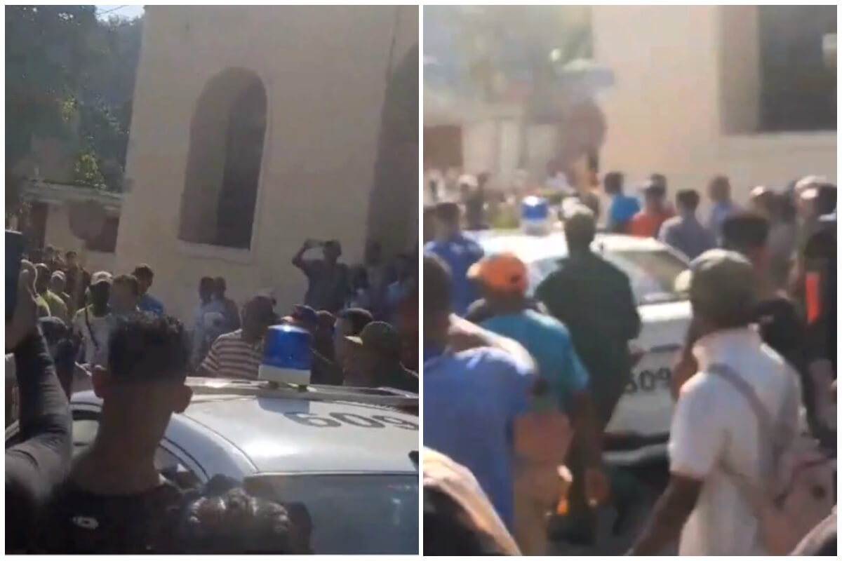 Manifestantes en el pueblo de El Cobre, en Santiago de Cuba. (Captura de pantalla © Mario J. Pentón- Twitter)