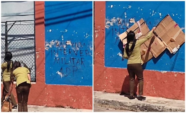 ¿Y la pintura?: régimen cubre cartel contestatario con cartón en La Habana