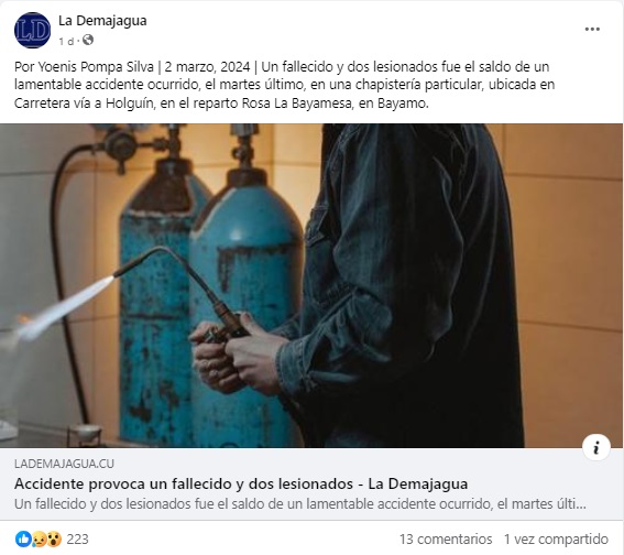 El accidente se registró el pasado martes, pero fue hasta ahora que la prensa estatal lo compartió. (Captura de pantalla © La Demajagua-Facebook)