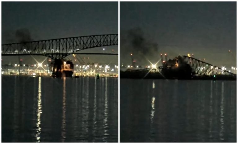 Barco derriba puente en Baltimore y provoca la caída de varios autos al río