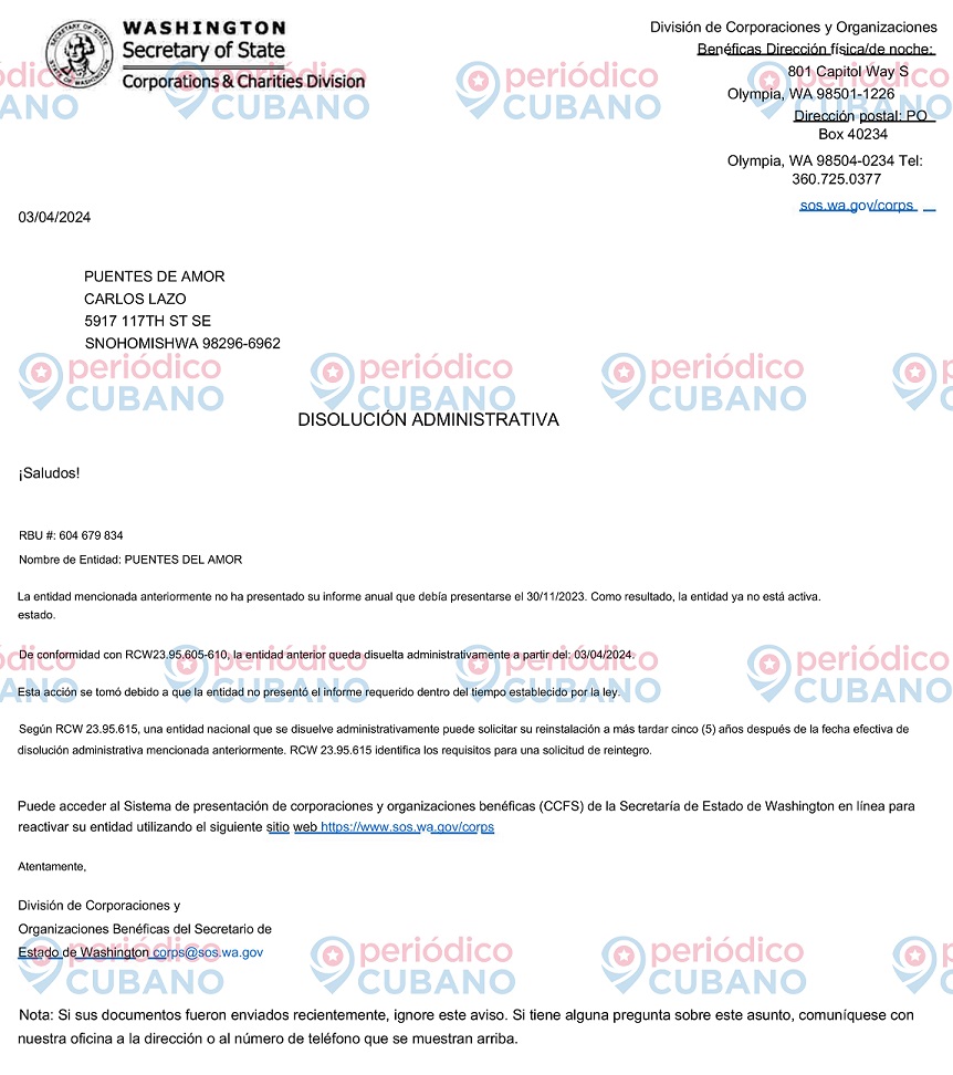 Last letter confirming the dissolution of Puentes de Amor. (Screenshot © Periódico Cubano)