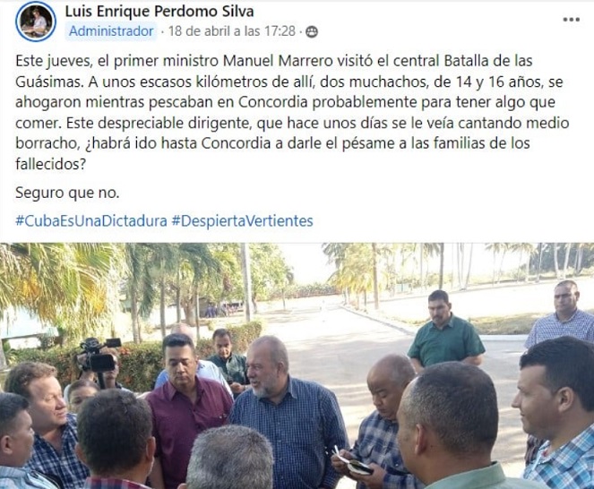 Marrero was near the scene of the tragedy, but did not comment on it.  (Screenshot © Luis Enrique Perdomo Silva-Facebook)