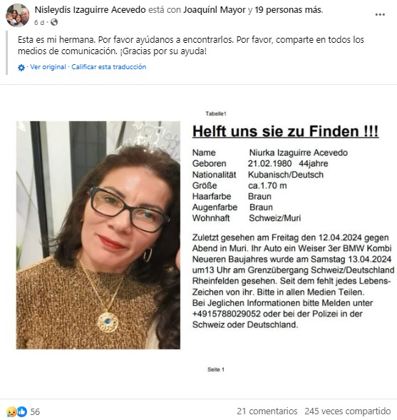 La familia está pidiendo ayuda en redes sociales. (Captura de pantalla © Nisleydis Izaguirre Acevedo-Facebook)