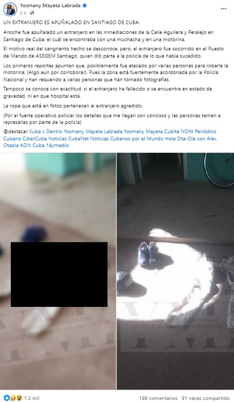 La denuncia señala que las autoridades recopilaron evidencia en la escena. (Captura de pantalla © Yosmany Mayeta Labrada-Facebook)
