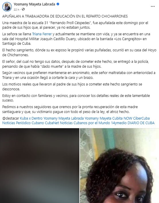 The complaint indicates that the aggressor already had a history of violence.  (Screenshot © Yosmany Mayeta Labrada-Facebook)