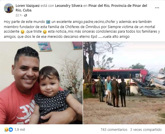 La publicación reveló que el fallecido era padre de una bebé. (Captura de pantalla © Loren Vazquez-Facebook)