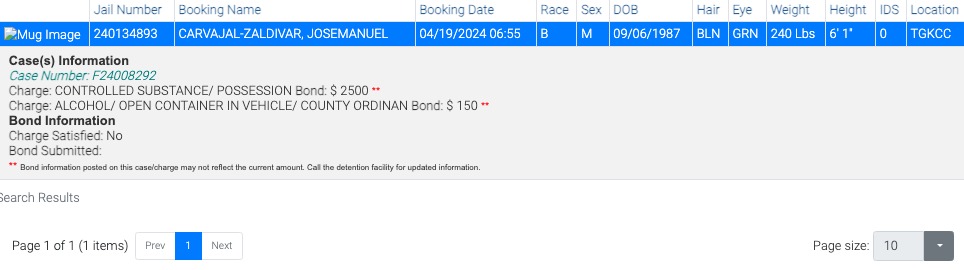 El Taiger ficha de arresto.