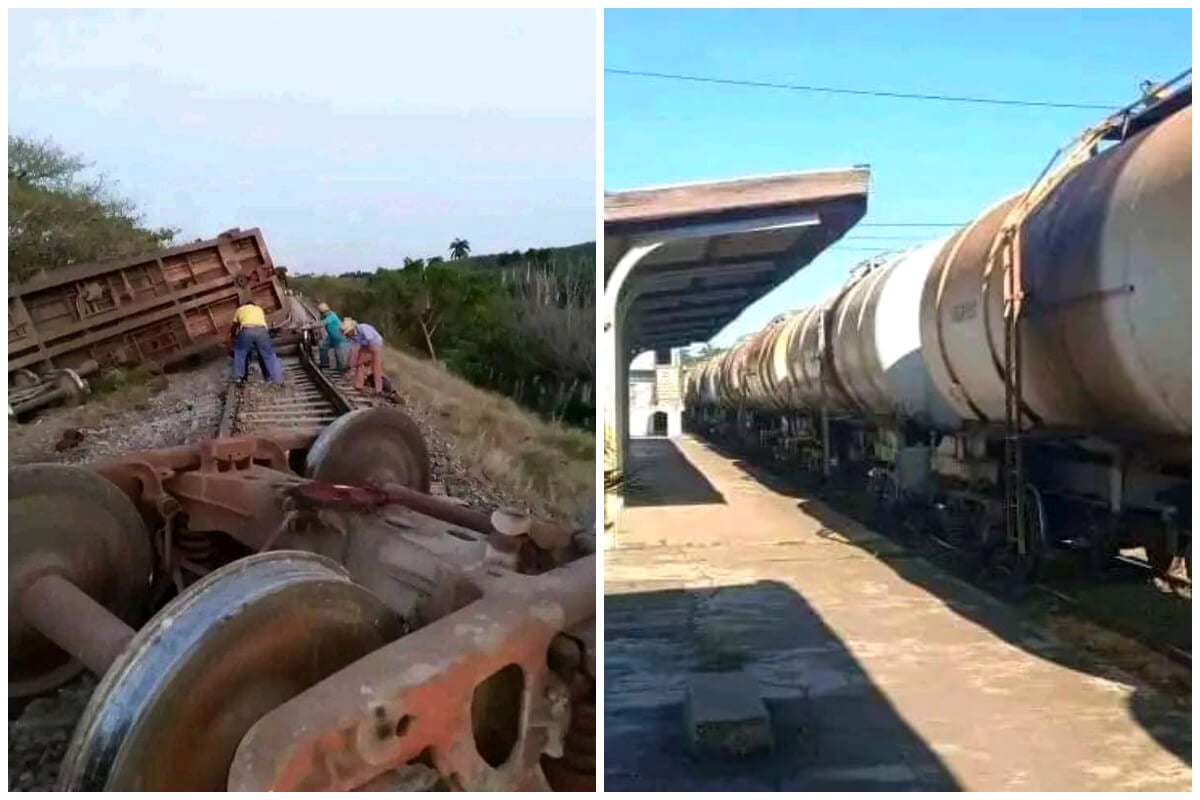 Tren que transportaba petróleo se descarriló en Sancti Spíritus. (Foto © Unión de Ferrocarriles de Cuba- Facebook)