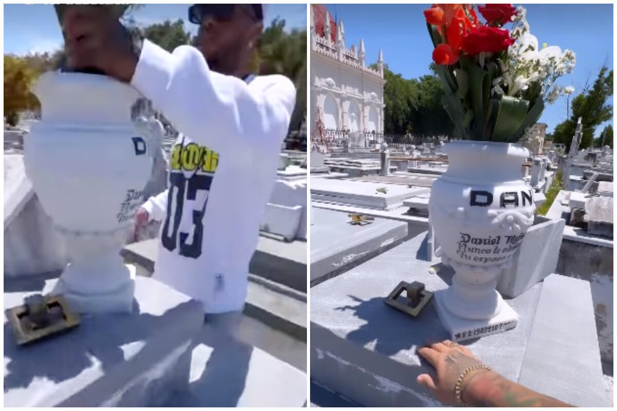 Yomil visitó la tumba de su compañero musical y le dejó flores. (Captura de pantalla © Yomil_champions- Instagram)