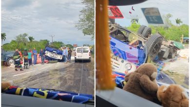 Camión lleno de harina de trigo termina volcado en las carreteras de Las Tunas. (Captura de pantalla © Williams Montiel-Facebook)