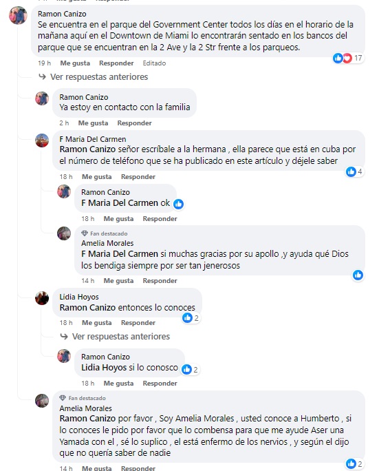 Entre los comentarios, algunas personas afirmaron conocer al cubano, señalando que este puede ser visto en un parque de Miami durante las mañanas.