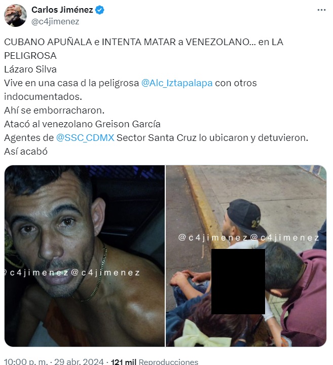 La denuncia señala que el venezolano terminó recibiendo asistencia médica en la calle. (Captura de pantalla © Carlos Jiménez-Twitter)