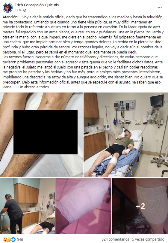 Denuncia hecha por el cantante desde EEUU. (Captura de pantalla © Erich Concepción Quicutis-Facebook)