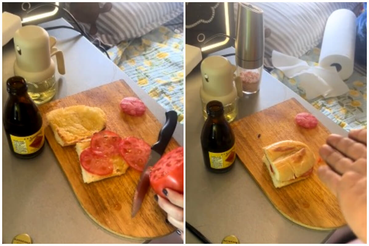 La cubana defendió fervientemente su amor por un "sandwich" solo de tomate. (Captura de pantalla © josepadron1980- TikTok)