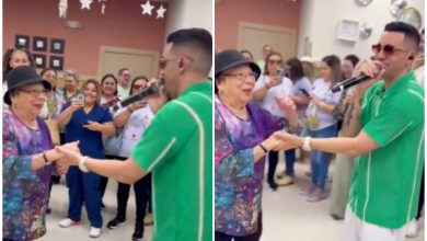 Lenier Mesa baila con una de las mamás que sorprendió en pleno festejo. (Captura de pantalla © Despierta America- Instagram)