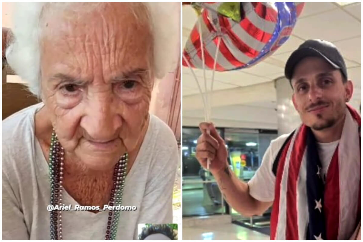 Abuela Martha y su "nieto" Ariel, quien partió a EEUU en mayo. (Captura de pantalla © Ariel Ramos- Instagram)