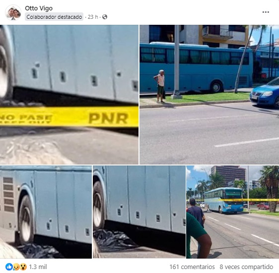 Las imágenes compartidas muestran que la víctima terminó debajo del ómnibus. (Captura de pantalla © Otto Vigo-Facebook)