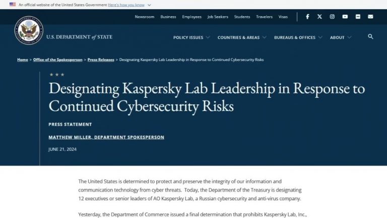Estados Unidos sanciona a 12 ejecutivos de Kaspersky