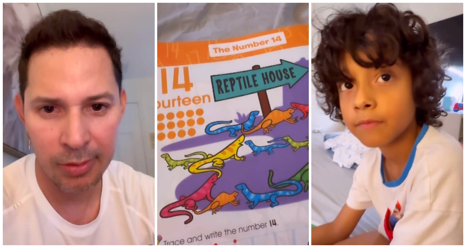 Leoni Torres intentando aprender inglés de su hijo. (Captura de pantalla © Leoni Torres- Instagram)