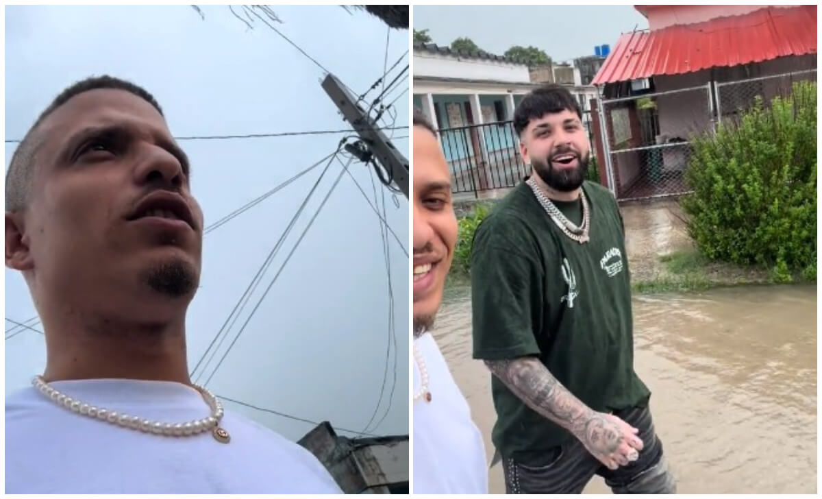 Oniel Bebeshito y Charly salen a pasear en calles inundadas. (Captura de pantalla © CharlyxJohayron- TikTok)