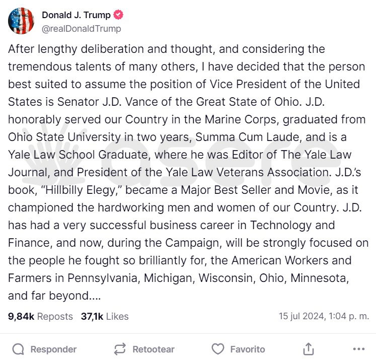 Comunicado compartido por Trump en Truth Social. (Captura de pantalla)