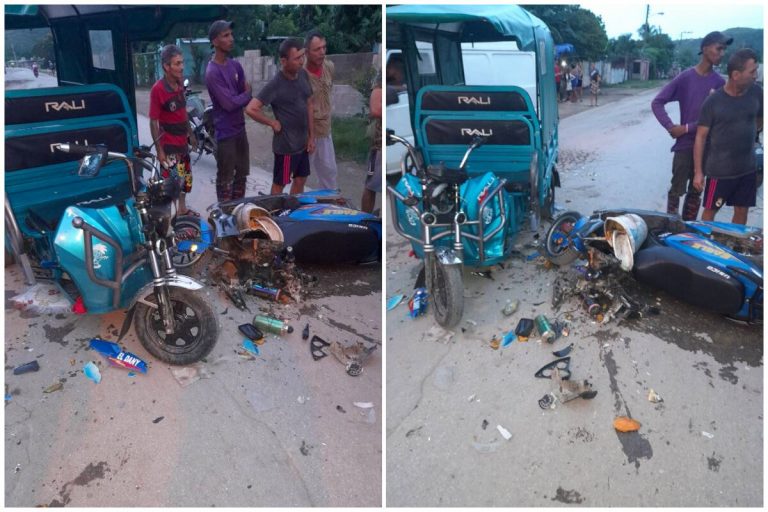 Aparatoso accidente entre moto y triciclo eléctrico deja heridos en Holguín
