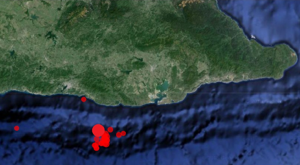 Epicentro del sismo perceptible en Santiago de Cuba. (Captura de pantalla © Enrique Diego Arango Arias-Facebook)