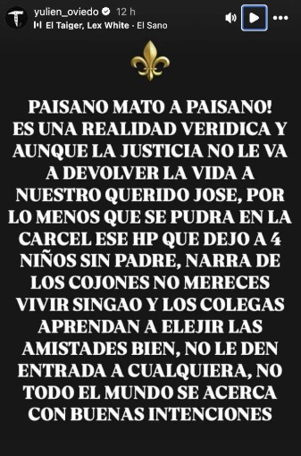 Historia publicada en las redes sociales del artista. (Captura de pantalla © Yulien_Oviedo-Instagram)