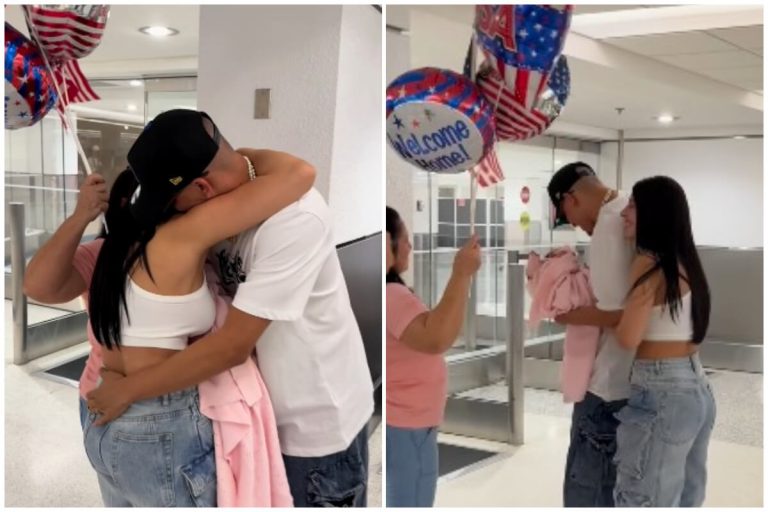 Oniel Bebeshito llega a Miami y carga a su hija Mía por primera vez