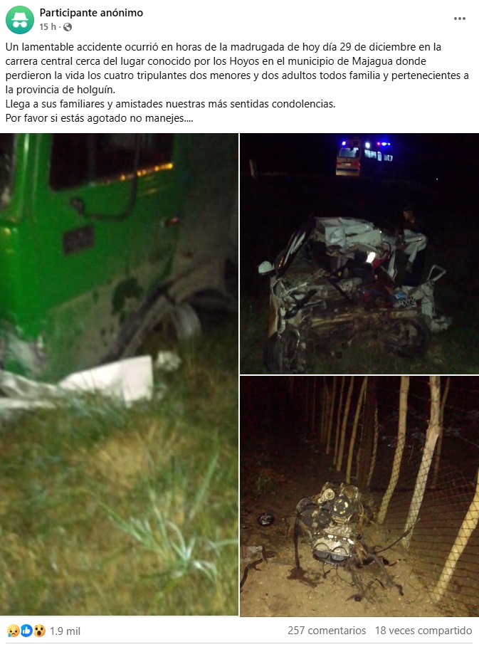 Publicación en la que se reportó el lamentable accidente. (Captura de pantalla © Accidentes Buses & Camiones-Facebook)