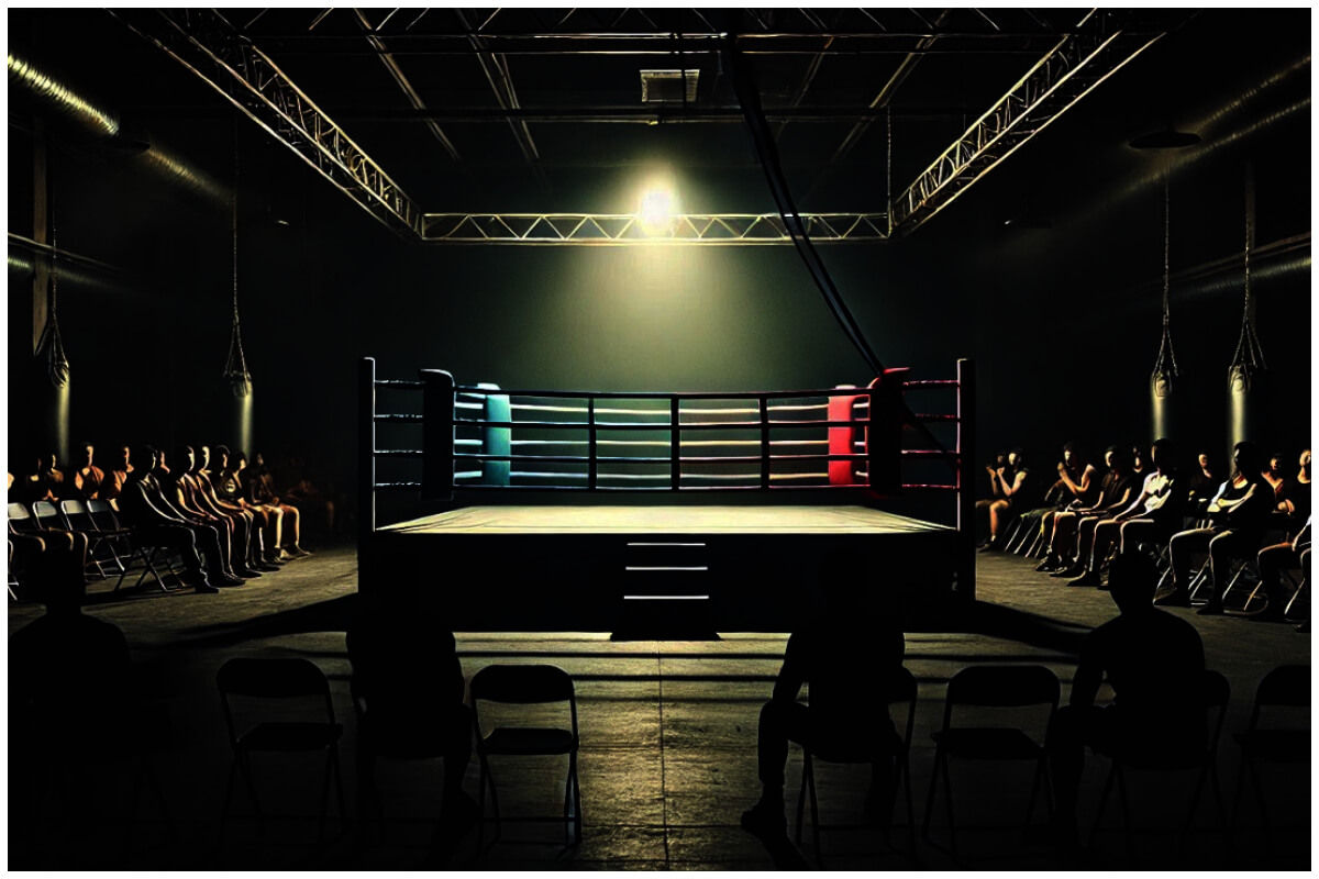 Ring de boxeo a obscuras. Imagen de referencia. (Foto © ChatGPT)