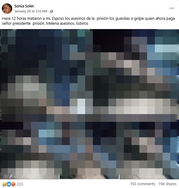 La denuncia compartió imágenes de la víctima luego de la golpiza. (Captura de pantalla © Sonia Soler-Facebook)