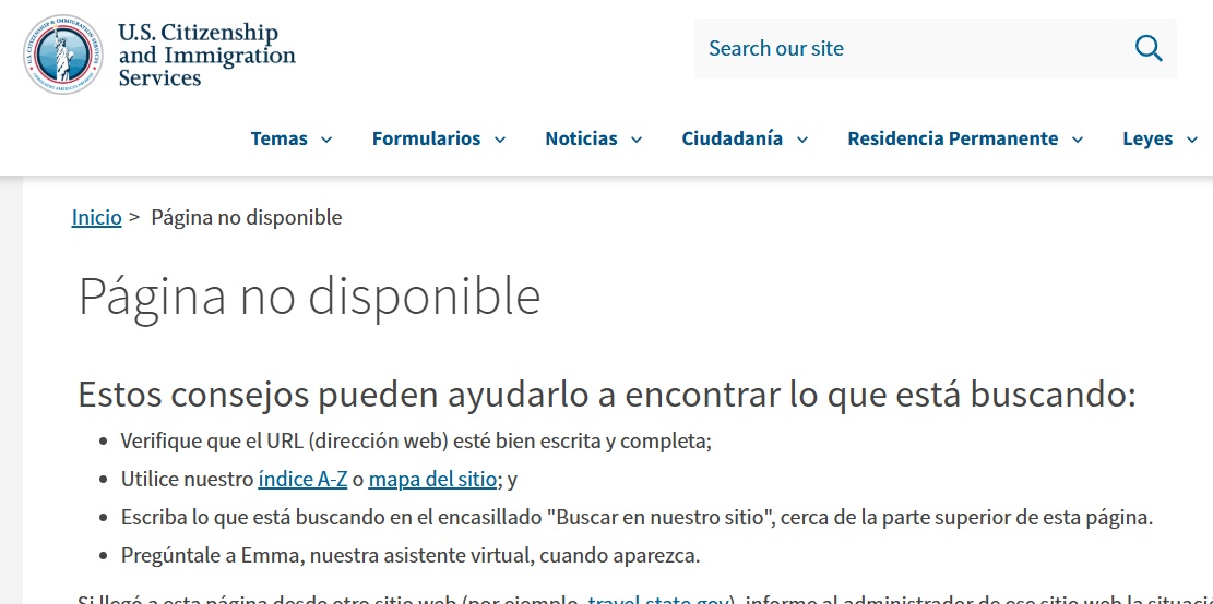 Mensaje mostrado por USCIS a la hora de buscar el programa de parole humanitario. (Captura de pantalla © USCIS-Web)