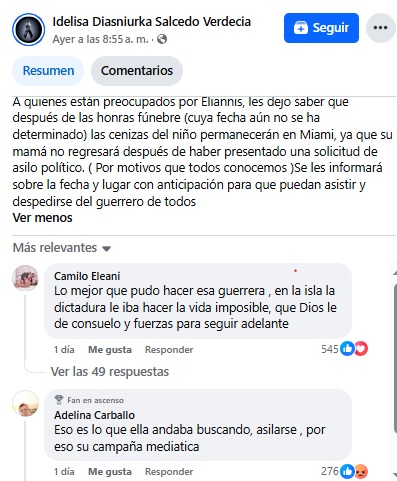 La activista explicó que el menor descansará en EEUU. (Captura de pantalla © Idelisa Diasniurka Salcedo Verdecia-Facebook)