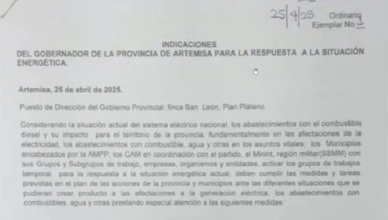 Documento filtrado confirma activación de brigadas de respuesta rápida ante apagones en Artemisa