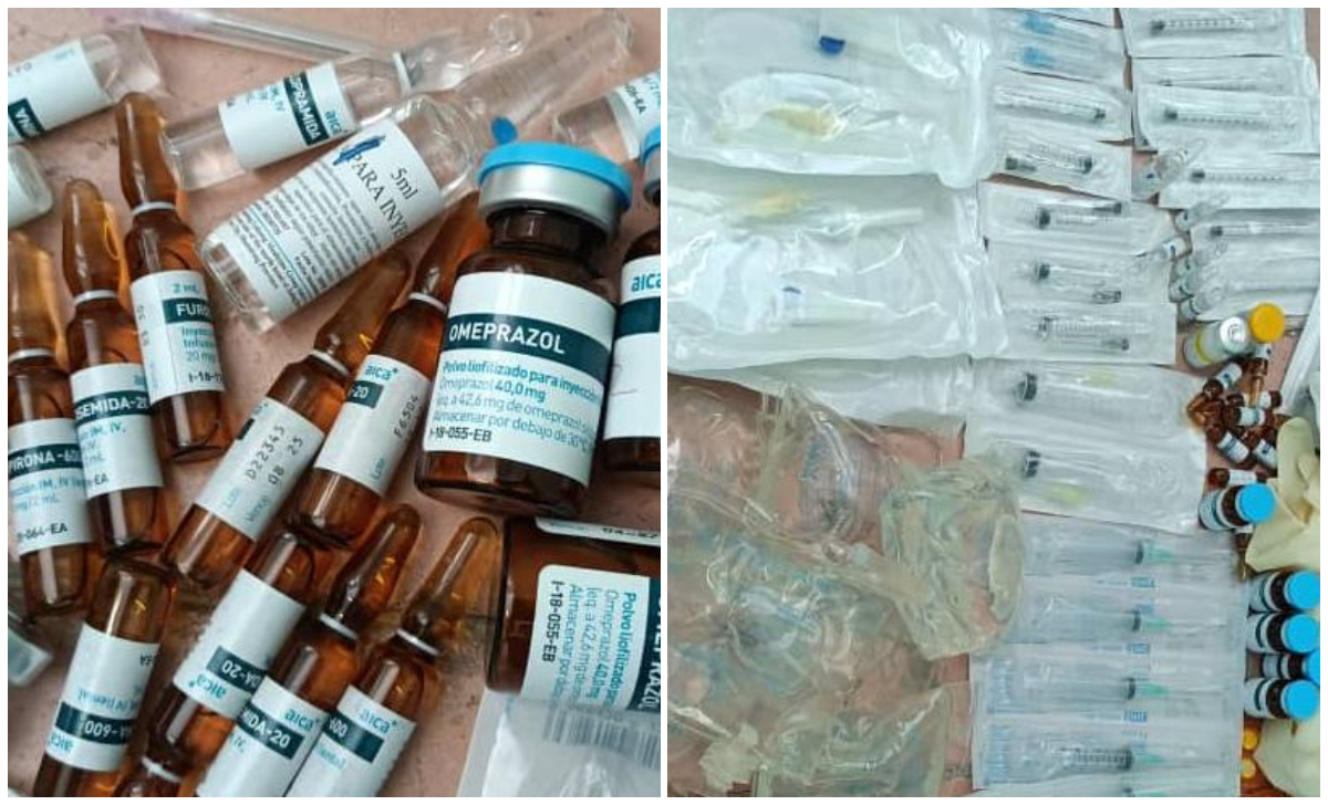 Medicamentos e insumos robados por la enfermera. (Foto © Entérate con Aytana Alama-Facebook)