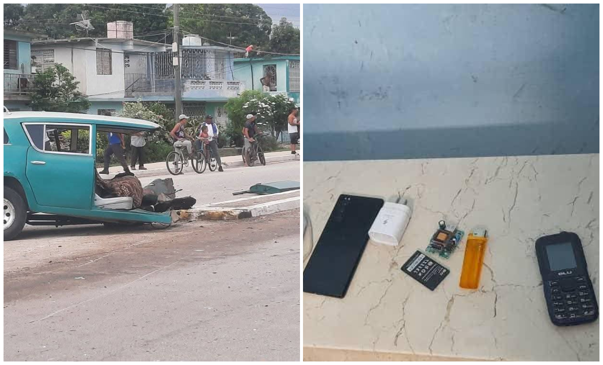 Imágenes del accidente y de los objetos robados. (Foto © El Cubano Fiel-Facebook)