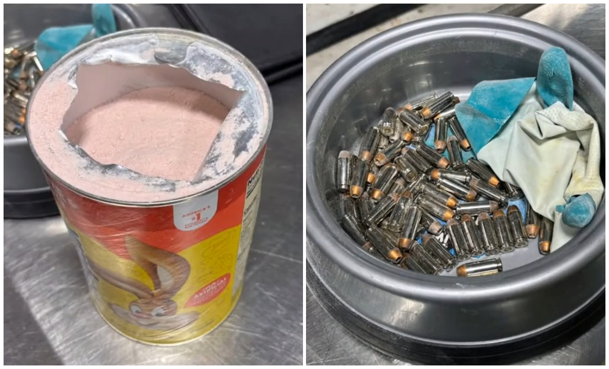 Balas halladas dentro del envase. (Captura de pantalla © Martí Noticias-YouTube)