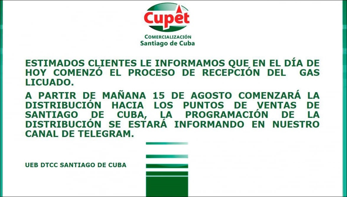 Anuncio de CUPET. (Captura de pantalla © CUPET-Telegram)